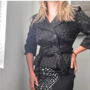 Elle Woven Black Jacket with‎ Belt | Size XL